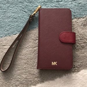 Michael Kors Maroon Red Leather iPhone Wallet Case